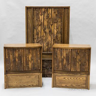 Four Pieces of Lane Brutalist Oak Furniture