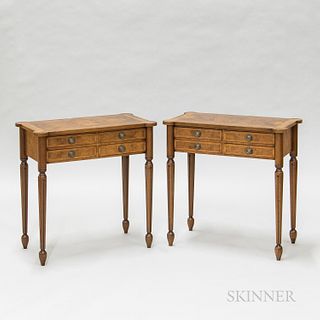 Pair of Carved Hardwood and Maple Veneer Side Tables