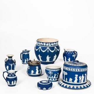 Ten Pieces of Wedgwood Dark Blue Jasperware