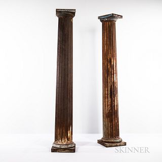 Pair of Sheet Metal Fluted Columns with Doric Capitals