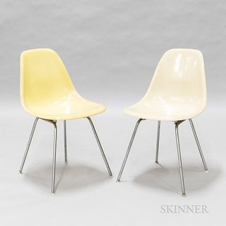 Two Eames for Herman Miller Yellow Fiberglass Side Chairs