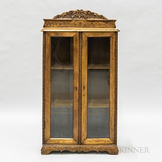 Art Nouveau Glass-front Carved Oak Cabinet
