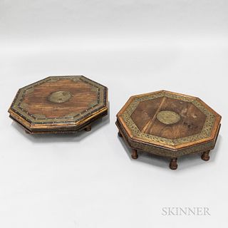 Two Indian Hardwood and Brass Inlaid Low Tables/Stands