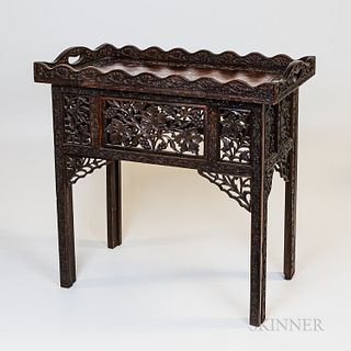 Carved Wood Tray on Folding Legs