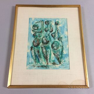 Framed Gouache Abstract Figural Group