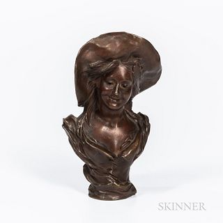 Girl with a Floppy Hat Bronze Figure After Victor Leopold Bruyneel for Tiffany & Co.