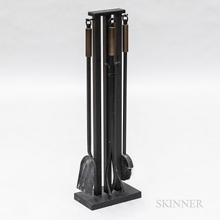 Modernist Black-painted Fireplace Tools and Stand