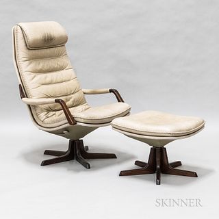 Contemporary Leather Lounge Chair and Ottoman