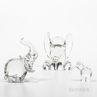 Three Steuben Elephant Glass Sculptures