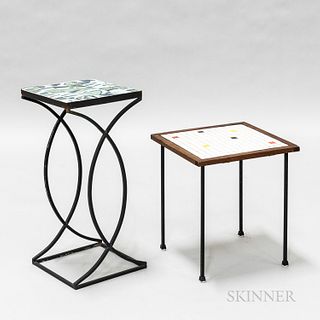 Two Tile-top Iron Side Tables