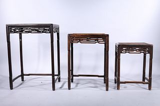 Set of Three Chinese Hardwood Nesting Tables