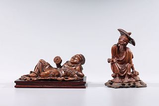 Two Chinese Carved Wood Figures