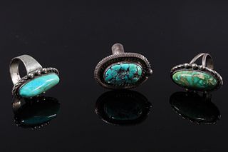 Group of Three Turquoise and Silver Rings