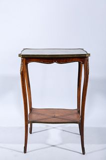 French Antique Marble-Topped End Table 