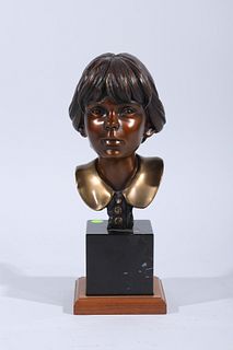 Bronze Signed Bust of Girl on Granite 