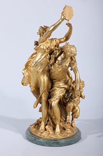 Antique Bronze Gilt Statue With Putti and Two Women by Claude Michel Clodion