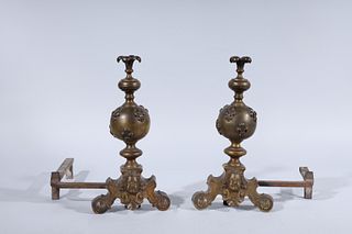 Pair of Brass Gold Fireplace Andirons 