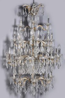 Large Mid-century Crystal Chandelier