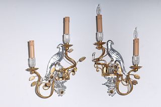 Pair of Clear Flower Crystal Sconces