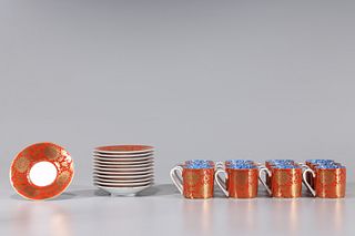 Twelve Enameled Porcelain Japanese Tea Cups and Saucers