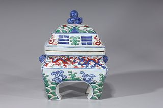 Chinese Stoneware Footed Trinket Box