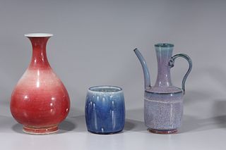 Three Chinese Flambe Glazed Porcelains