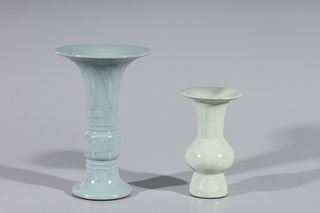 Two Chinese Celadon Gu Vases