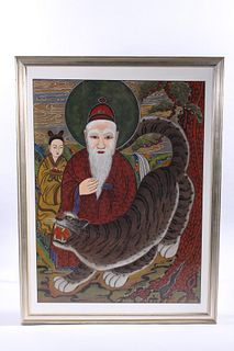 Korean Ink and Color on Paper Folk Painting