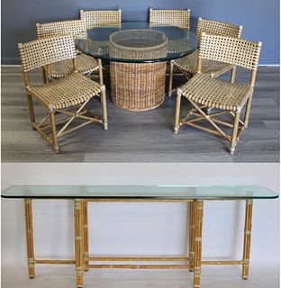 Vintage Mc Guire Rattan Table, Chairs & Console