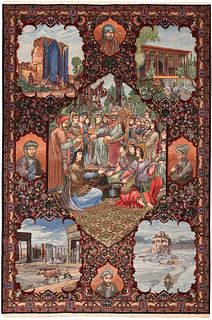 VINTAGE PERSIAN PICTORIAL TABRIZ RUG. 10 ft x 6 ft 7 in (3.05 m x 2 m).