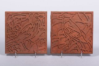 Two Batchelder - Los Angeles Unglazed Bird Tiles c1920s