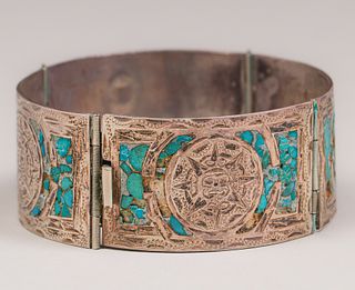 Vintage Mexican Sterling Silver & Turquoise Bracelet