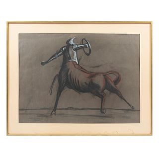 FIRMA SIN IDENTIFICAR. Estudio de centauro. Pastel sobre papel. Enmarcado. 41 x 61 cm