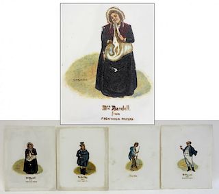 Four  Dickens Characters Painted On Glass