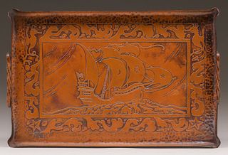 Early Craftsman Studios Hammered Copper Tray c1920