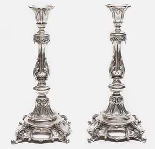 Pair of Russian .875 Silver Candlesticks