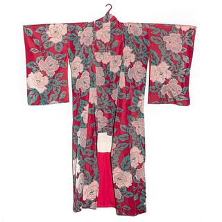 Japanese antique circa 1920s vintage Japanese kasuri ikat handwoven silk kimono