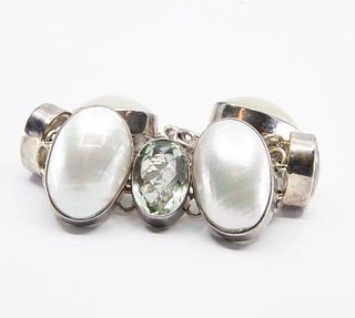 Bracelet, Sterling silver quartz and pearl bracelet