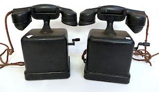 Two Antique Crank Operated Monophone Telephones