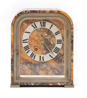 French Art Deco Marble &amp; Bronze Mantel Clock