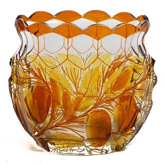 Amber Cased Glass cut crystal vase circa 1880
