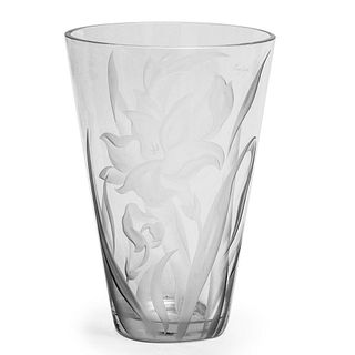Franz Grosz Signed Crystal Etched Vase