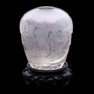 CHINESE REVERSE PAINTED SMALL VASE ON STAND