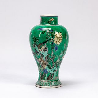 CHINESE TURQUOISE GLAZED FLORAL MEIPING VASE