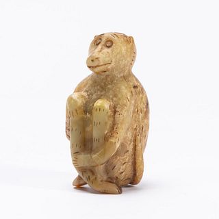 CHINESE CARVED YELLOW JADE MONKEY FIGURE