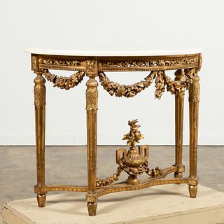 19TH C. NEOCLASSICAL STYLE MARBLE & GILT DEMILUNE