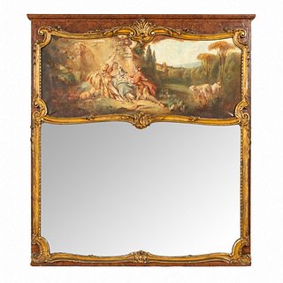 LOUIS XV STYLE TRUMEAU MIRROR WITH PAINTING