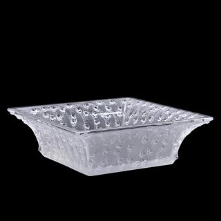 LALIQUE CRYSTAL "ROSES" SQUARE BOWL