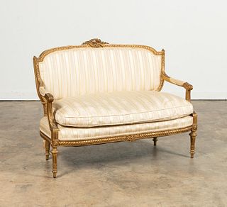 19TH/20TH C. LOUIS XVI STYLE CARVED GILT CANAPE