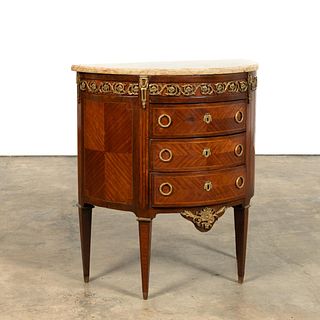 FRENCH LOUIS XVI STYLE MARBLE TOP DEMILUNE COMMODE